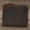 9039 Men's Crazy Horse Leather Bi-Fold Wallet with Zipper Coin Purse, Card Holder, Black.