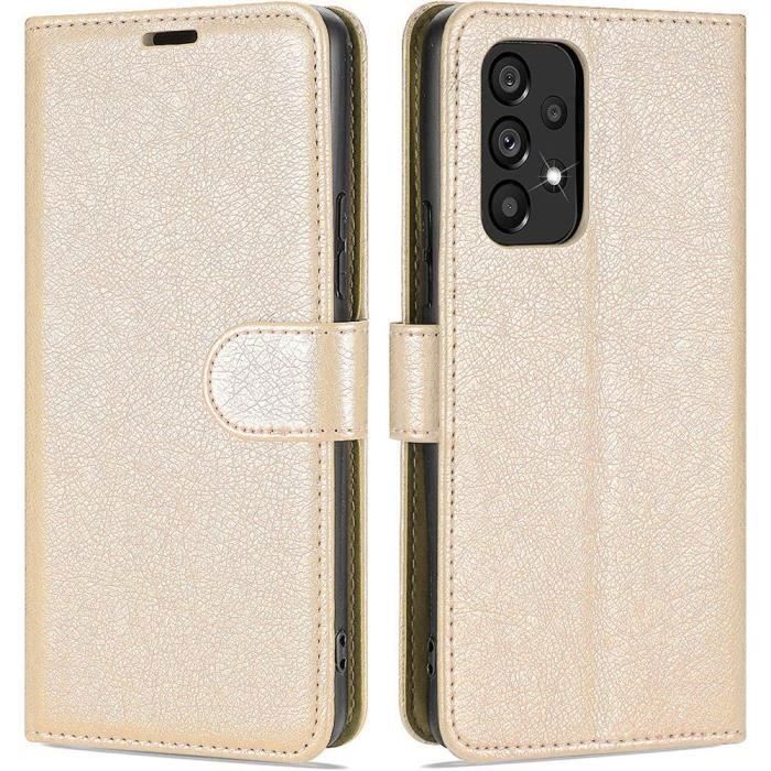 Coque de Téléphone - BOOLING - pour Samsung A33 5G - Effet Cuir - Anti Rayure - Doré