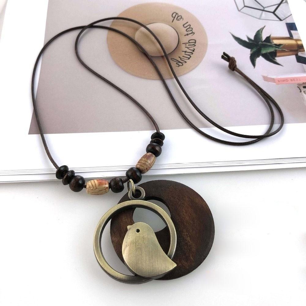 Hollow Leaves Sweater Chain Leather Chain Clothing Pendant Vintage Sweater Necklace  for Women Men