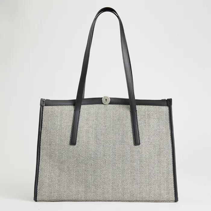 Herringbone Canvas Shopper Bag [MINO]_Black