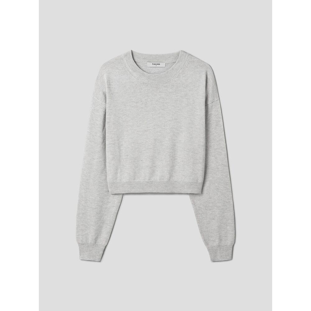 8SECONDS Crop Round Neck Pullover Light Gray