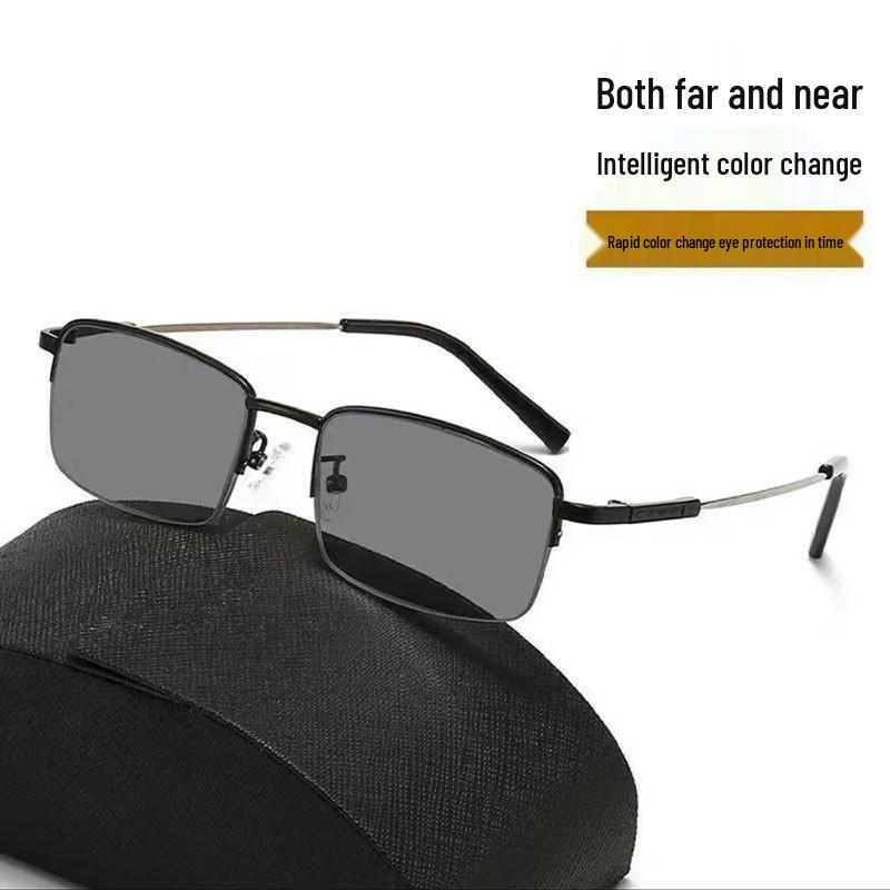 Color-Changing Bifocal Progressive Reading Glasses with Intelligent Zoom, Titanium Memory Frame, and Anti-Blue Light Protection