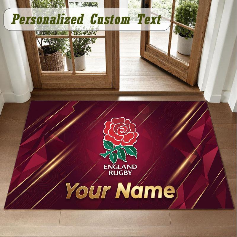 Crystal Velvet Square Rug Custom NameEngland Rugby Pattern Non Slip Home Floor Decor Rug