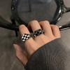 Love Black And White Checkerboard Ring Fashion Retro Cold Wind Contrast Niche Design Index Finger Ring For Women