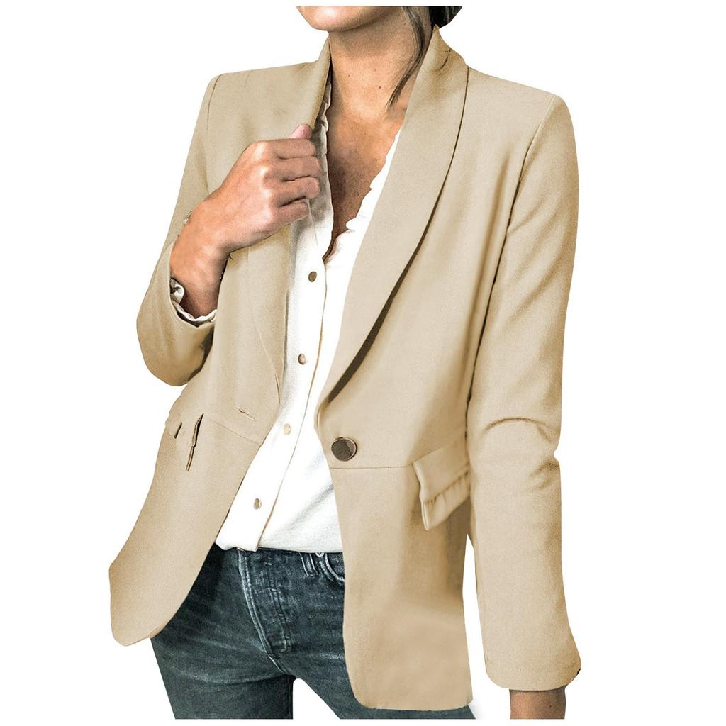 Women's Fashion Casual Solid Color Lapel Long Sleeve Slim Fit Button Small Jacket