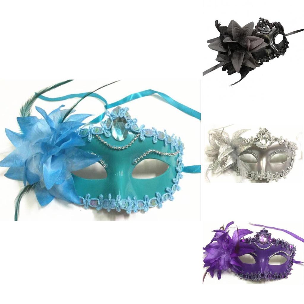 Elegant Lace Masquerade Mask With Rhinestone Flower Accents For Women's Halloween Costume Props