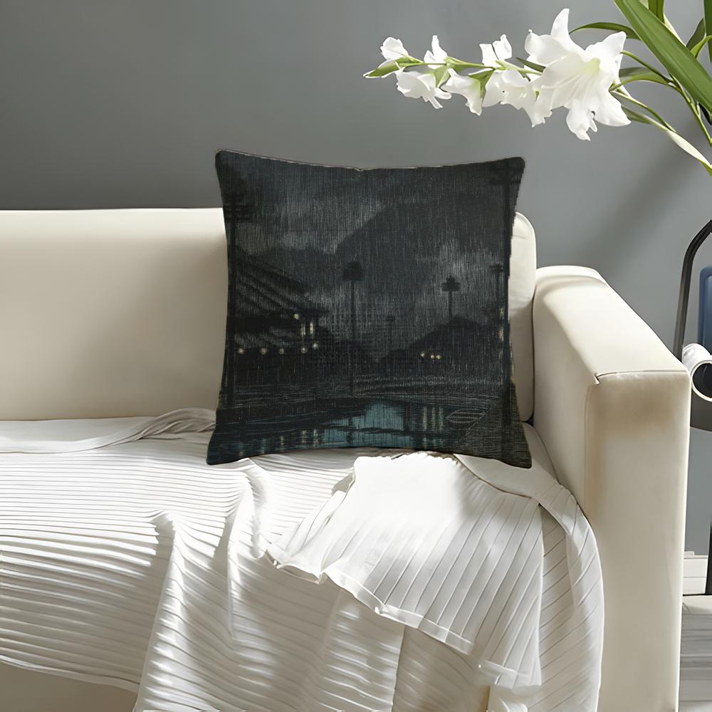 Landscape Kawase Hasui Pillow Case Natural Linen Organic Fabric Double-Sided Printing Sofa Home Decor Cushion Cover