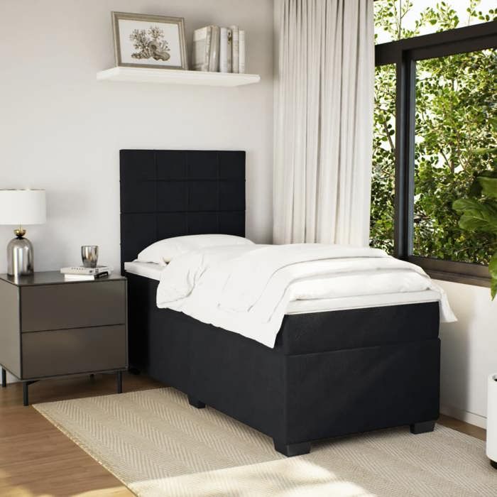 Cadre de lit avec matelas - Maison Exclusive - Noir - 90x190 cm - Velours - Tête de lit réglable