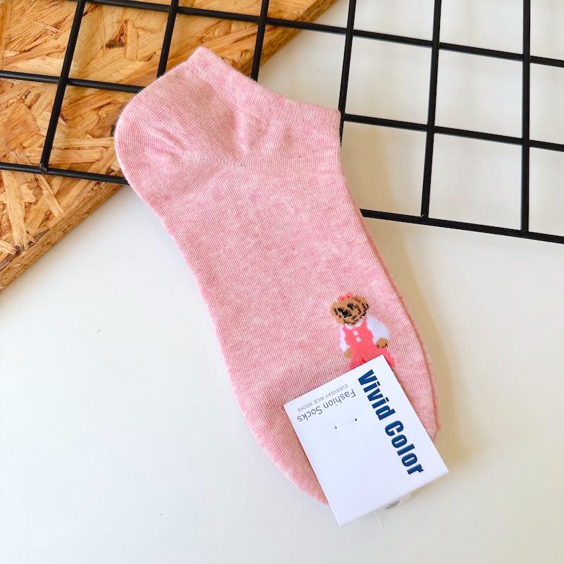 

Korean Women s Spring/Summer 2023 British Style Cartoon Teddy Bear Ankle Socks - Imported Cotton