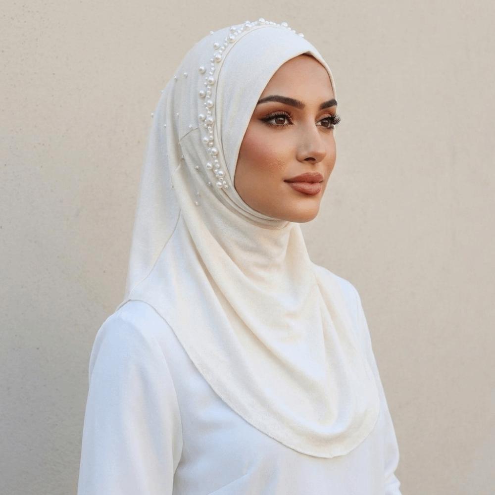 Pull On Style Hijab Scarf Quick Drying Sun Protection Headscarf Cute Beads Hijab Eid