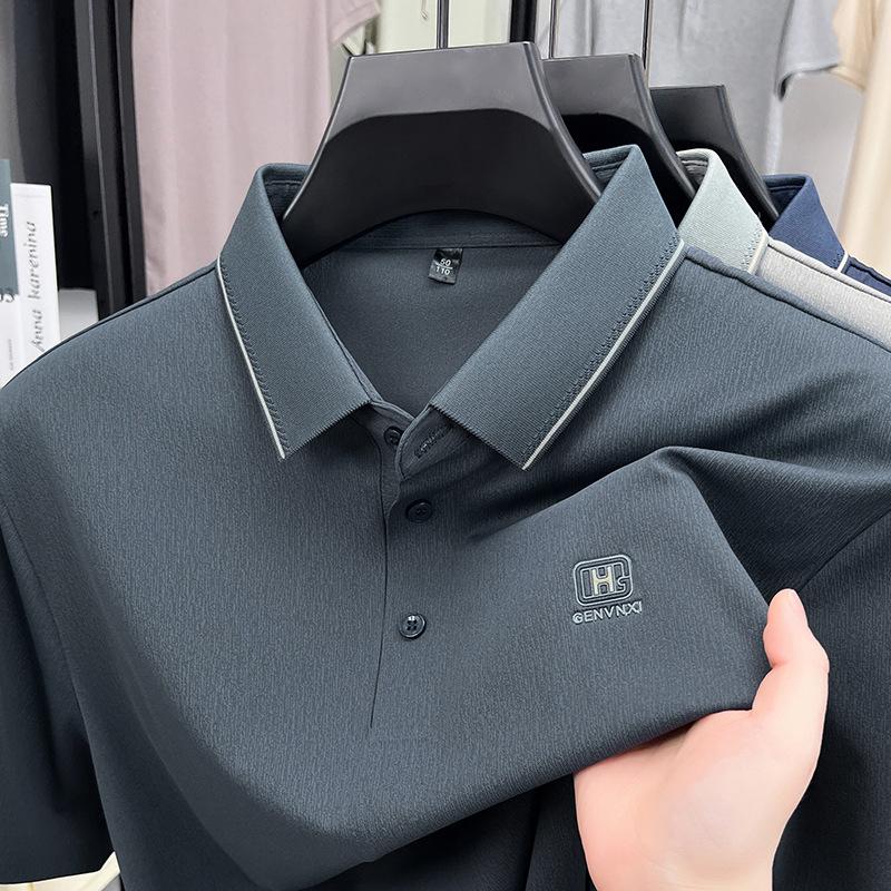 

Простая и атмосферная, бесшовная высокоэластичная футболка с короткими рукавами, мужская однотонная тонкая рубашка-поло среднего размера с принтом 4XL