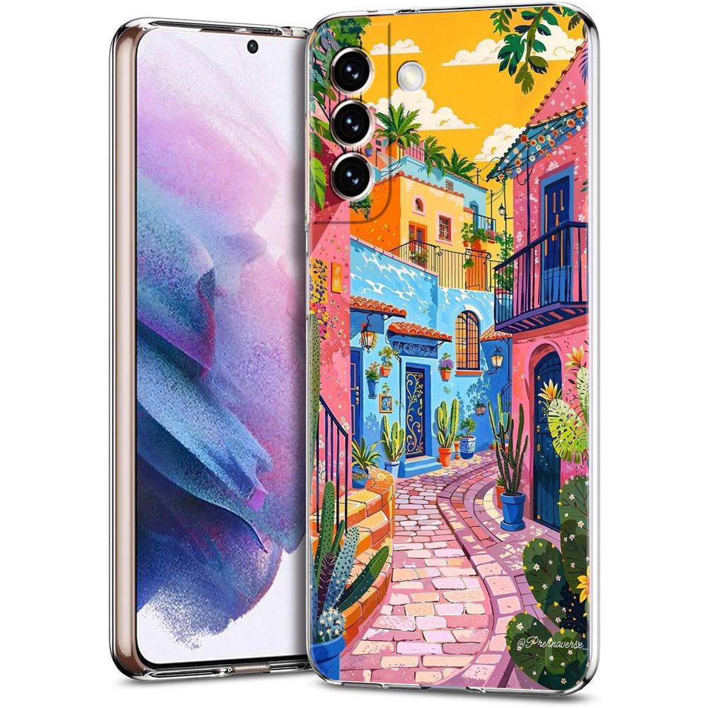 Transparent Phone Case Cover for Samsung Galaxy S25 S24 S23 S22 S20 S21 FE Ultra S24 S23 S10 S10E Plus Abstract Flower Pattern