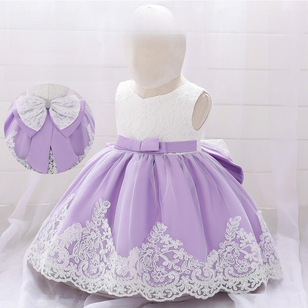 Rochie de botez din dantela cu fundita printesa bebelusi pentru fete, cu varste intre 1-3 ani