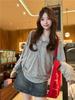 Korean-Style V-Neck Hooded T-Shirt for Women - Casual Loose Fit, Half-Buttoned, Early Autumn Top