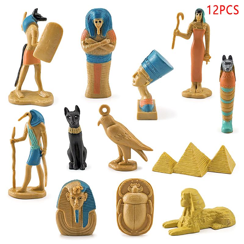 12X Ancient Egypt Figures Novelty High Simulation Small Statues Early Educational Toy Mummy Case Thoth Hieroglyph