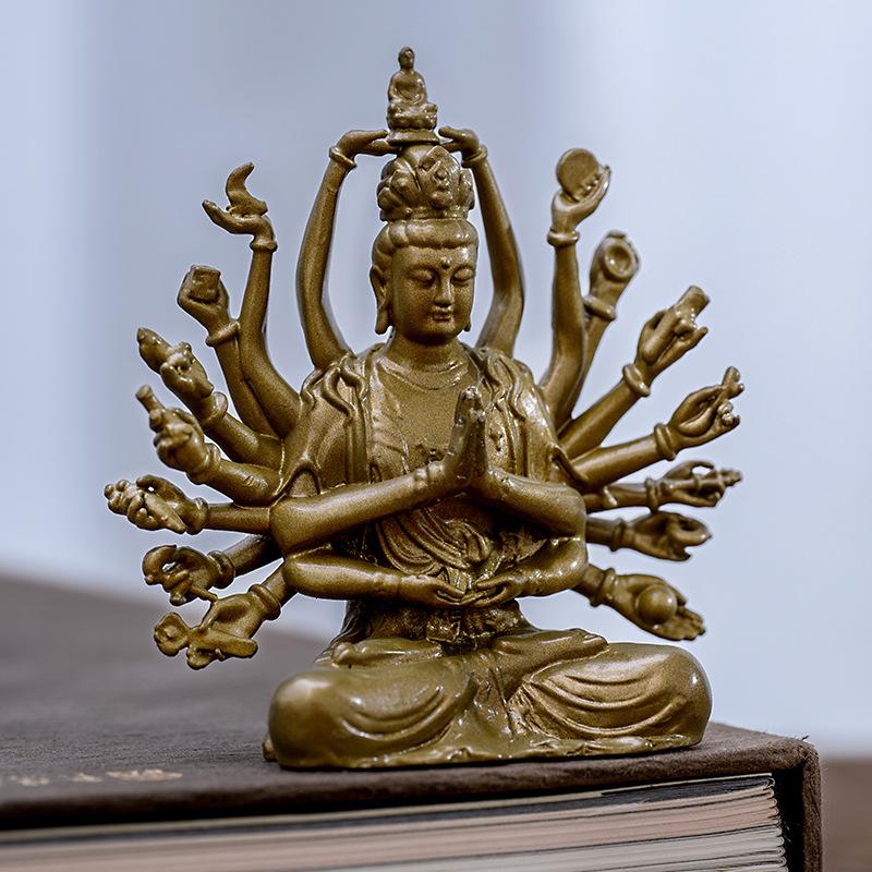 -Hand Tausendaugen Guanyin Bodhisattva Figur Mini Exquisit Tragbar Buddha Zen Tee Raum Dekoration