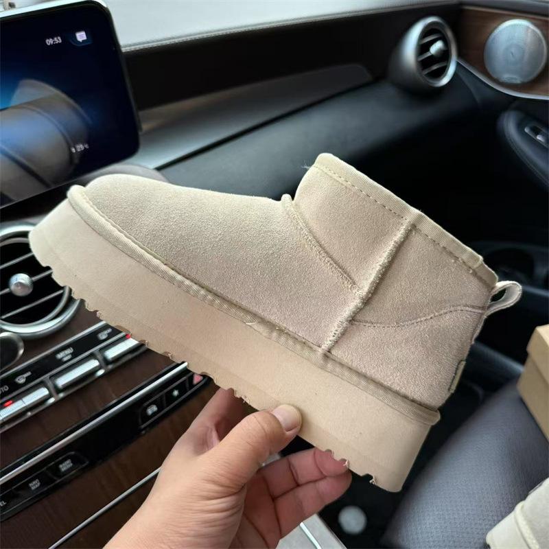 Winter new short snow boots women's thick-soled cowhide wool velvet thermal shoes low-top heightening thickened non-slip sole