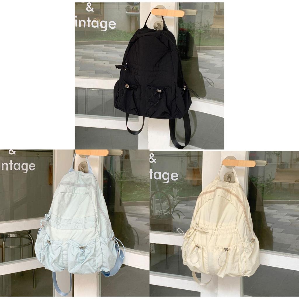 Nylon Backpack For Women With Drawstring Closure And Pouch For Casual Travel