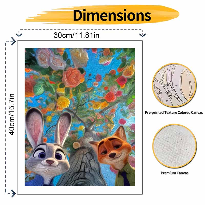 Disney Zootopia Oil Painting Art Set Handmade Diy Gift Home Decoration. Judy Nick Colorful Flower Tree Painting Wall Art Decor