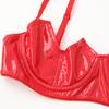 Womens V-Notch Underwired Shelf Bra Push Up Adjustable Spaghetti Straps Bralette Patent Leather  Brassiere