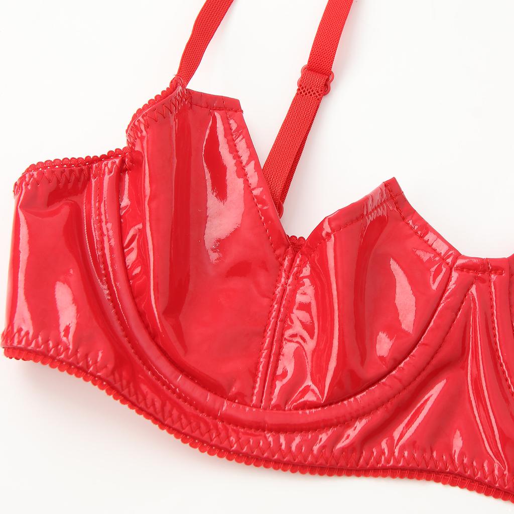 Dame V-Notch bøyle BH Push Up Justerbare Spaghetti stropper Bralette Bh i patentskinn