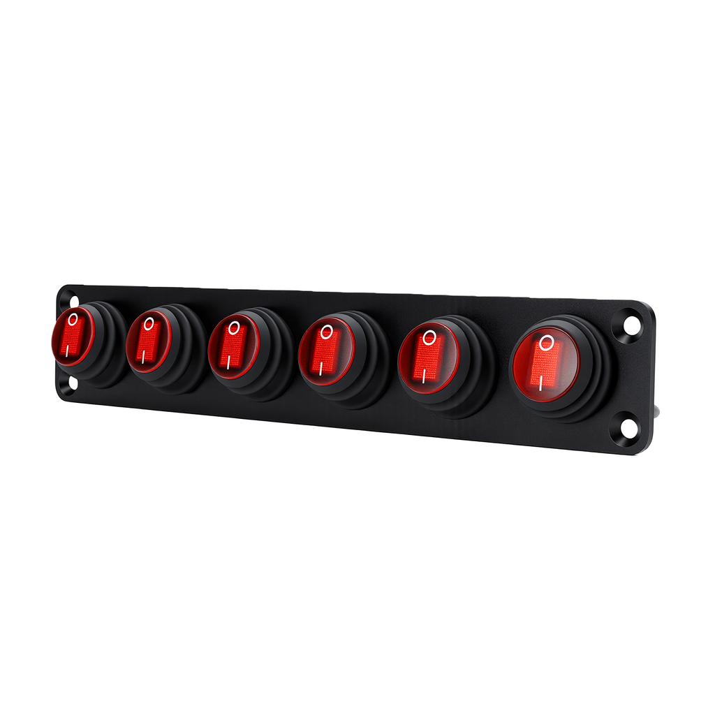 6 Gang Round Switch Panel with LED Water Proof Rocker Switch Panel for Marine Boat