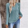 2025 Women's European & American Style V-neck Ribbed Casual Slim Fit Long Sleeve Autumn/Winter T-shirt