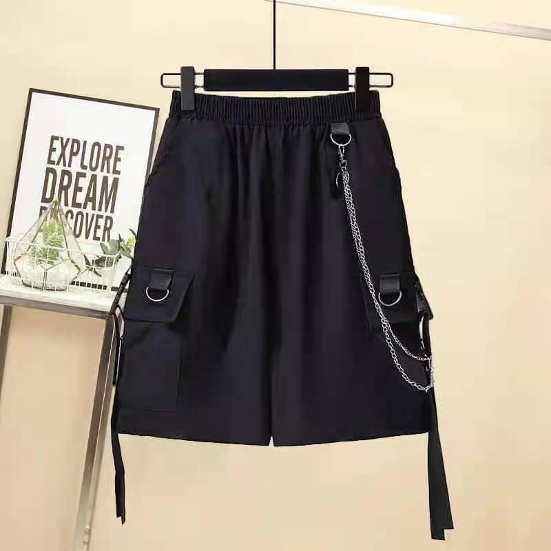 Spring Summer Streetwear Cargo Shorts Sets High Waist Joggers Women 2 Piece Short Sleeve Top with Casual Trousers