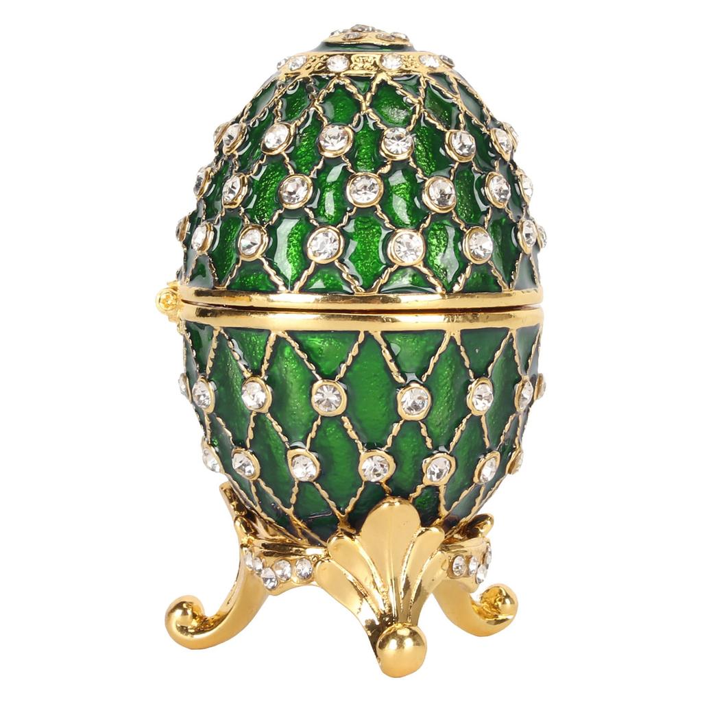 Pudełko na drobiazgi w kształcie jajka, stop cynku, błyszczący kryształ górski, wykwintne, eleganckie metalowe pudełko na biżuterię do przechowywania w domu, biurze, zielone