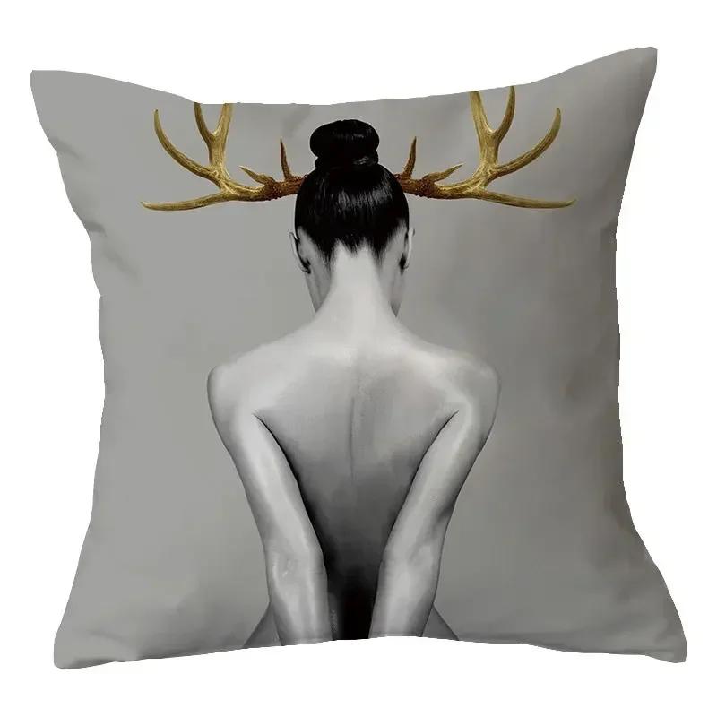 40/45/50cm Sexy Women Print Cushion Cover Decor Sexy Flower Feather Print Sofa Pillowcase Bedroom Home Pillow Case