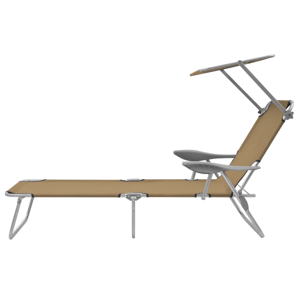 Folding Sun Lounger with Sunshade Steel Taupe
