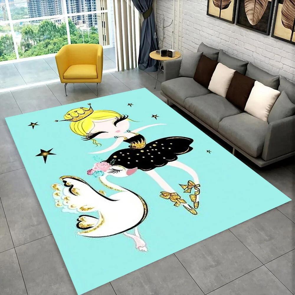 Cute Ballet Girl Ballerina Cartoon Area Rug,Carpet for Home Living Room Bedroom Sofa Doormat Decor,kids Play Non-slip Floor Mat
