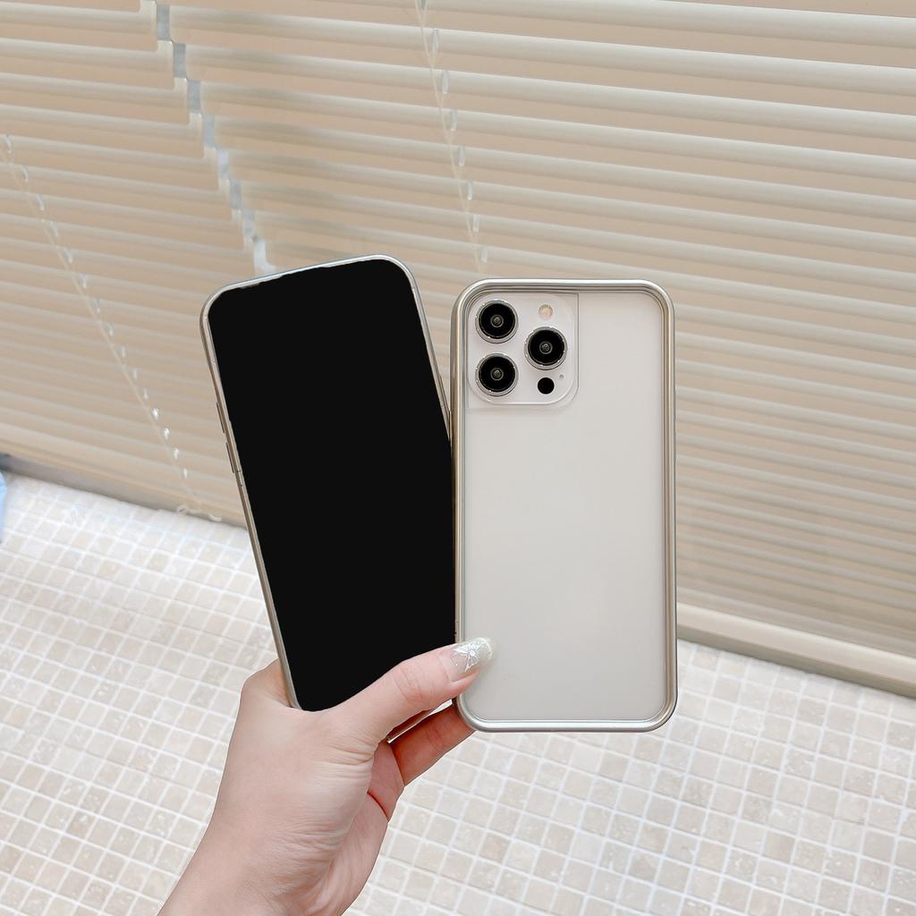 ins simple silver frame suitable for Apple 15 mobile phone case iPhone14promax new 12/13 transparent case