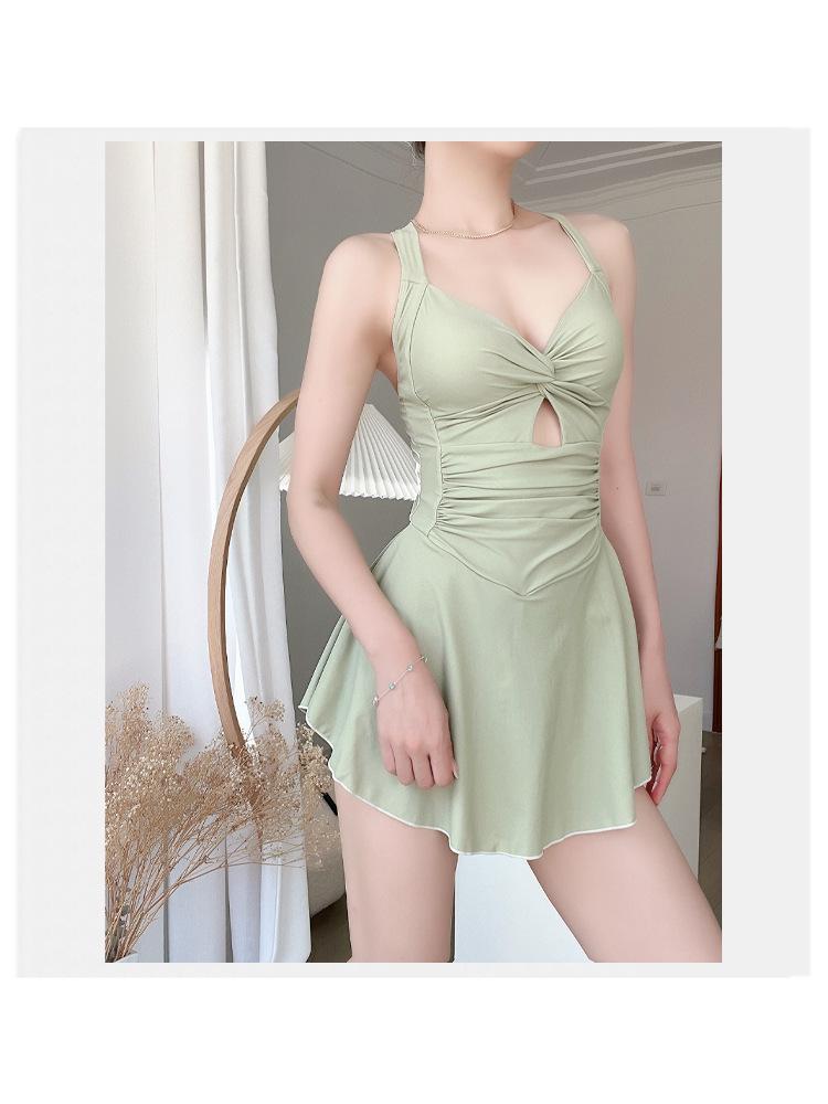 Abito da bagno intero da donna tinta unita imbottito con schiena incrociata, costume da bagno monokini sexy con scollo e controllo pancia arricciato, costume da bagno snellente per piscina termale