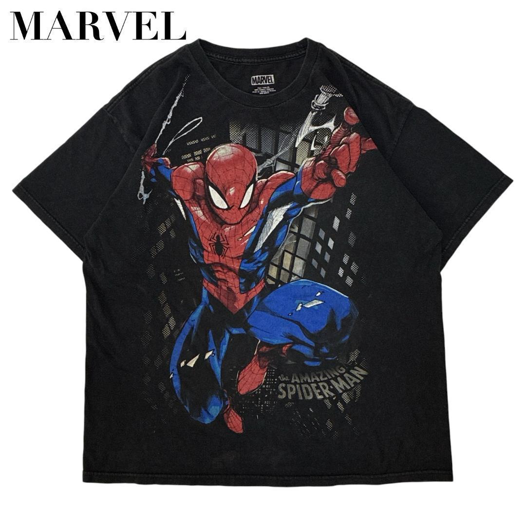

[USED] Marvel Spider-Man Anime T-Shirt, Big Print, XL, Black, 90s