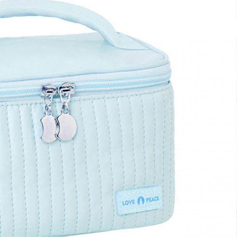 PU Open Lid Cake Shape Make Up Bag Cosmetic Storage Bag Soft Color Portable Makeup Bag Light Blue