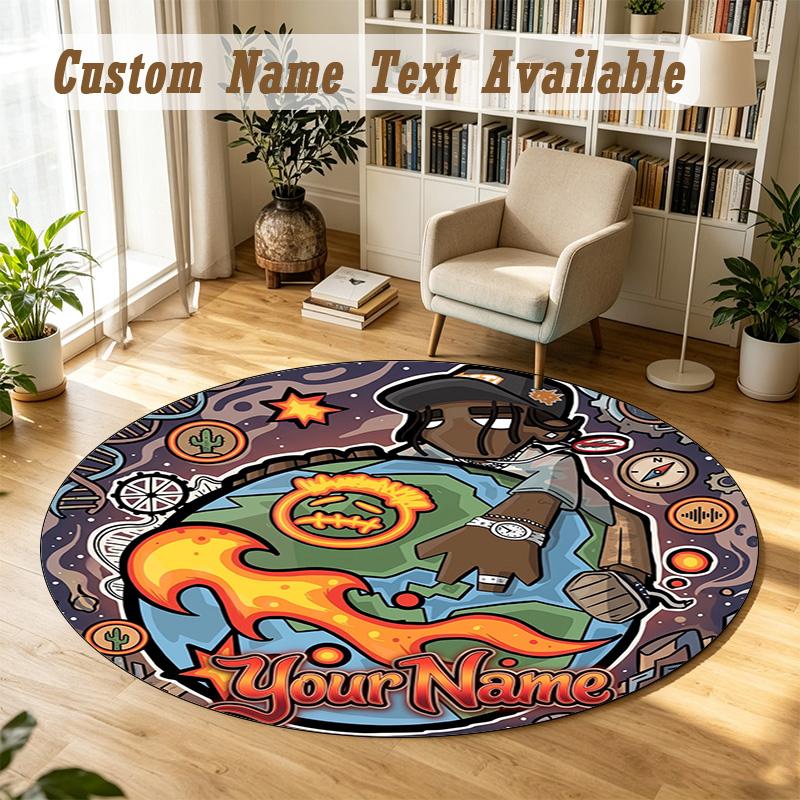 Round Rug Custom NameTravis Scott Pattern Non Slip Carpet Home Floor Decor