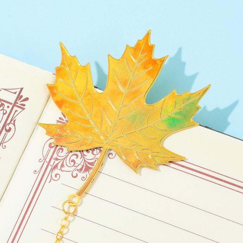 Fall Leaves Metal Bookmarks with Chain Pendant Novel Fiction Page Marker Page Divider for Book Lover Teacher Adult