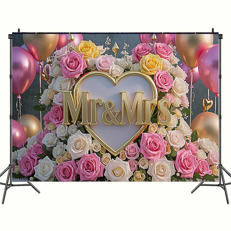 1pc Backdrop with Heart-Shaped Floral Design,Pink&Golden Theme,for Photo Booths,Anniversaries,Weddings,and Festive Decorations,Indoors and Outdoors