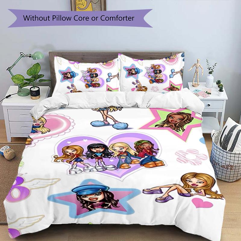 3pcs Bratz1 pattern bedding set duvet cover set includes duvet cover &pillowcases, perfect all season bedroom decoration & gift
