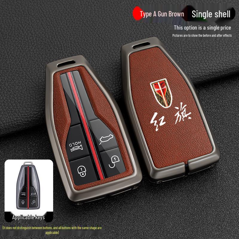 Hongqi H5/H7/HS5/HS7 Auto-Fernbedienung Metall-Leder Schutzschlüsselhülle und Halter.
