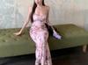 Butterfly Print Spaghetti Strap Waist-Hugging Backless Bodycon Dress for Women - Long, Summer Style