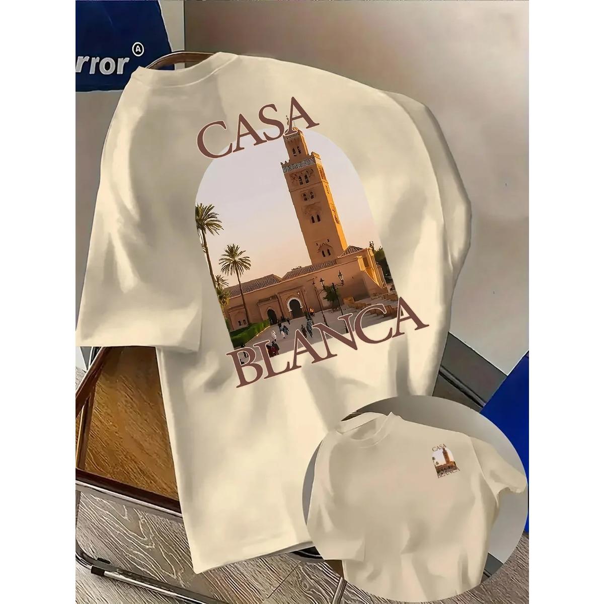 

Hot Moroccan City Architecture Beach Graphic Print Cotton T-Shirt Men Women Casablanca Font Sporty Casual Oversized Harajuku Fashion Summer New Tee 4XL