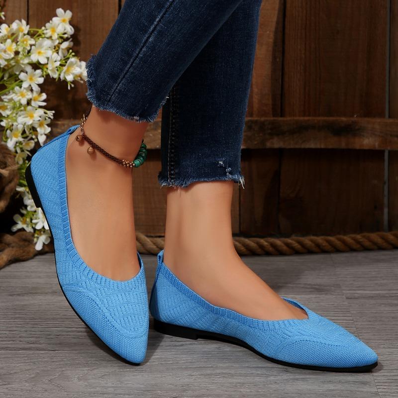 New Knitted Breathable Shallow Flat Single Shoes Women's Fly Weave Solid Work Shoes Boat Shoes