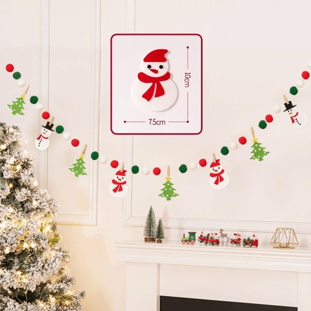 Festive Lights Felt Christmas Banner Decorated DIY Handmade Christmas Pendant Furry Balls LED String Light Home Room