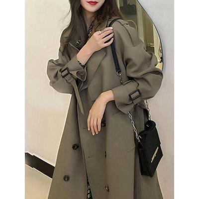 Fashion Windbreakers Double Breasted Long Trench Coats Casual with Belt Korean Jackets Loose Women
