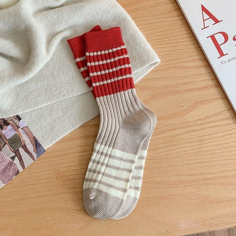 Female Autumn and Winter New Year New Year Festive Red Tube Pile Socks