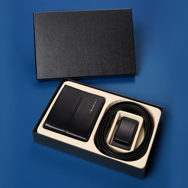 

Мужской ремень кошелек набор из натуральной коровьей кожи с автоматической пряжкой ремень для брюк кошелек подарочная коробка 110cm