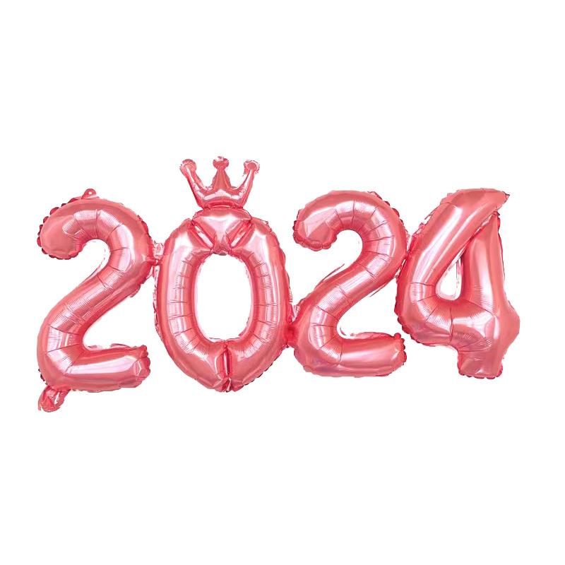 2024 New Year's Decoration Balloon 16 Inch Siamese Numbers Aluminium Film Balloon Company Anniversary Celebration Family Gathering Balloon