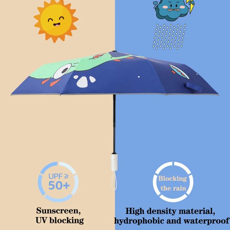 Automatic Umbrella Dinosaur Umbrella Sun Protection and Wind Edge Reflective Strip Non-springback Design Travel Folding Umbrella